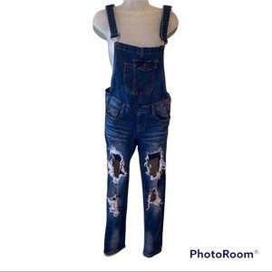 Machine Destroyed Denim Overalls, Size 29